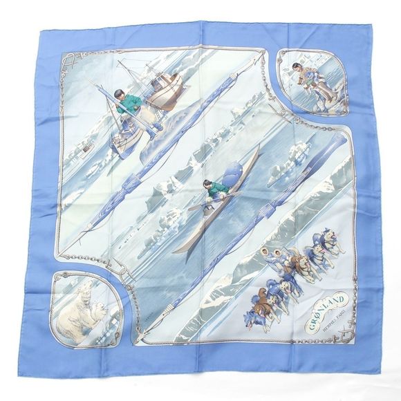 Hermes Carre 90 Silk Gronland Greenland Scarf Blue - Picture 1 of 10